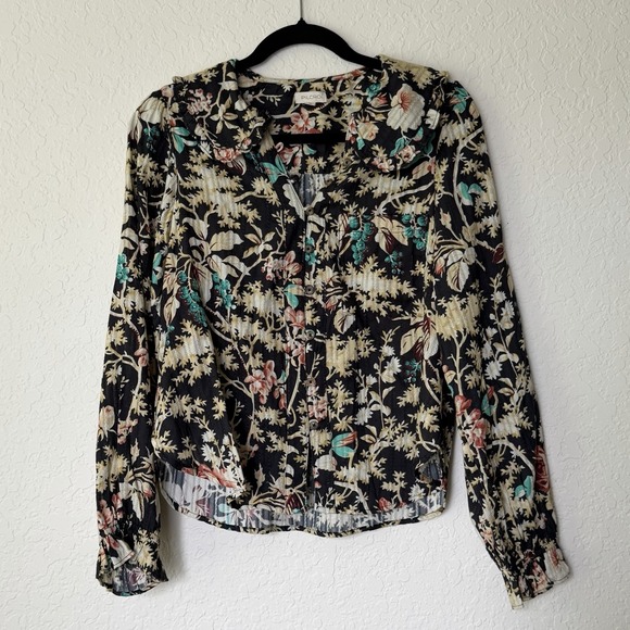 Anthropologie Pilcro Tops - Anthropologie Pilcro Floral Top Blouse Small Twee Peter Pan Collar Button Down